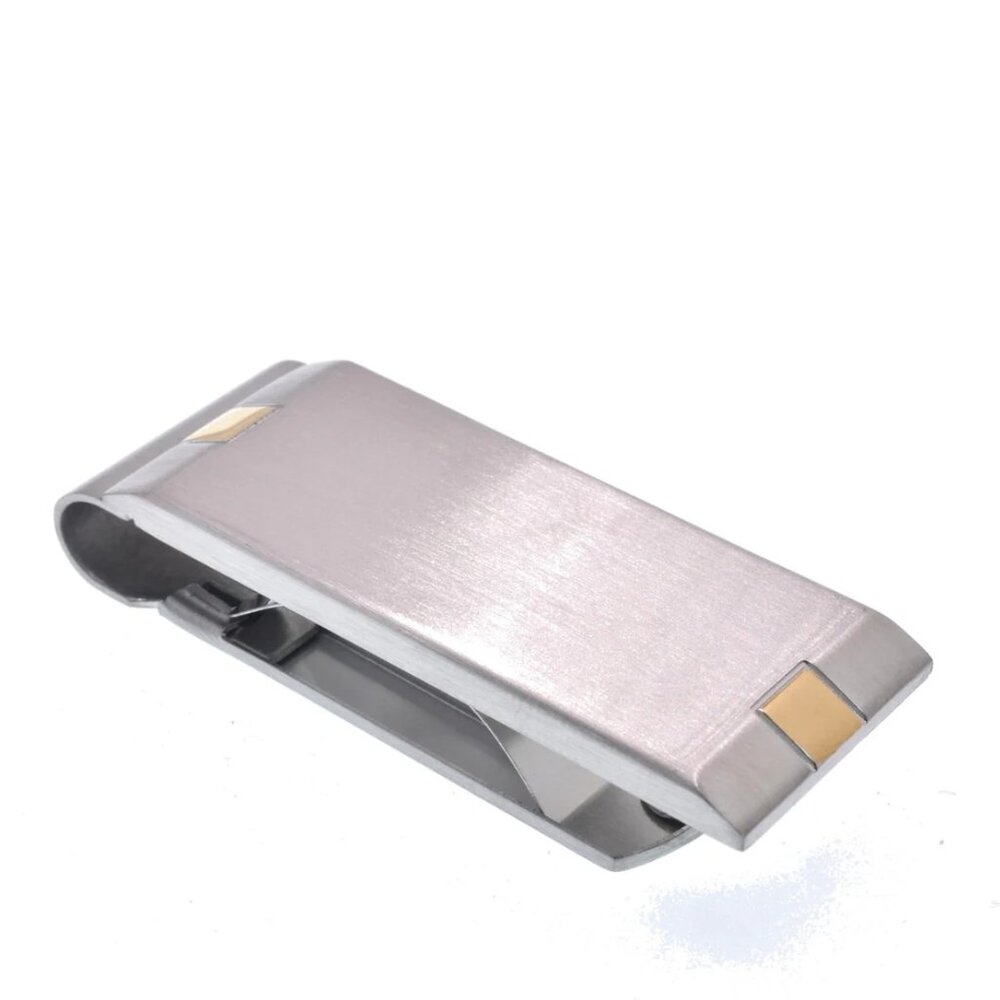 Rhodium Plated Stainless Steel Brushed Gold-Tone Accents 19.5mmx52mm Money Clip